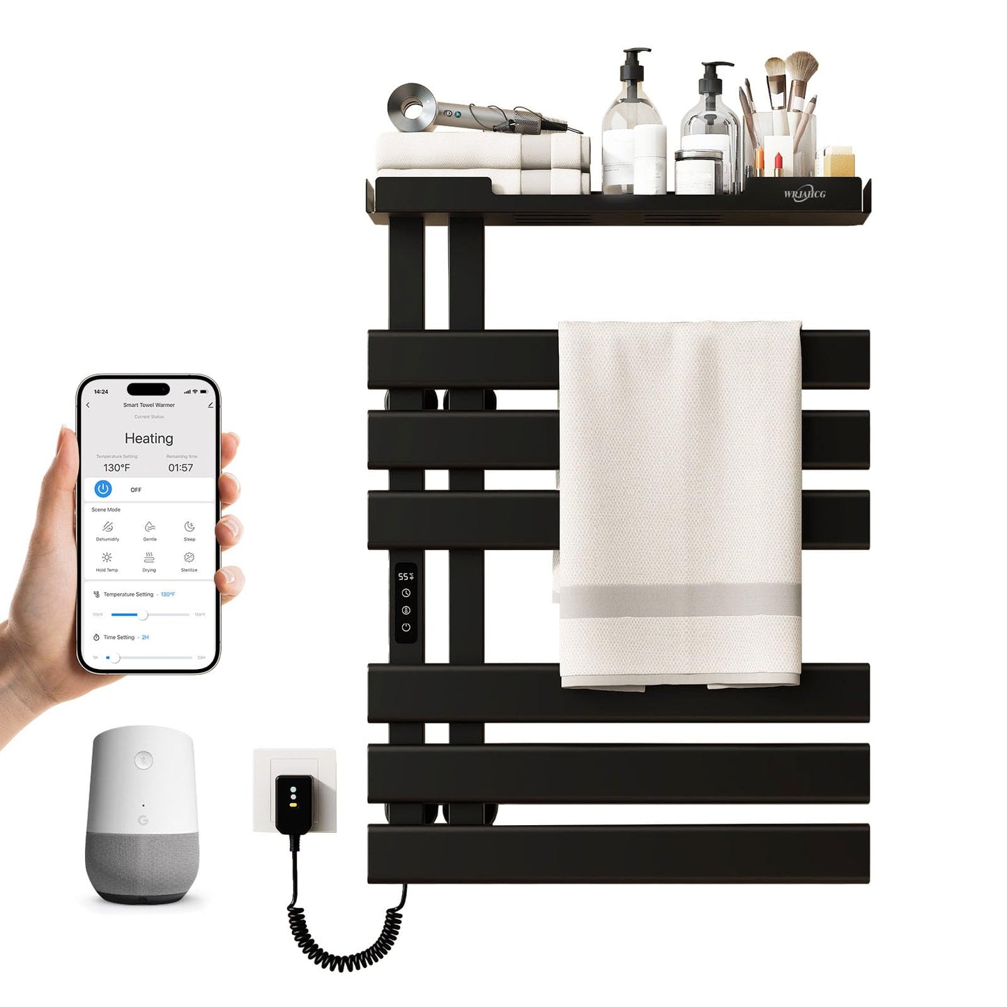 Elektrischer Handtuchtrockner mit WiFi & Thermostat, Schwarz
