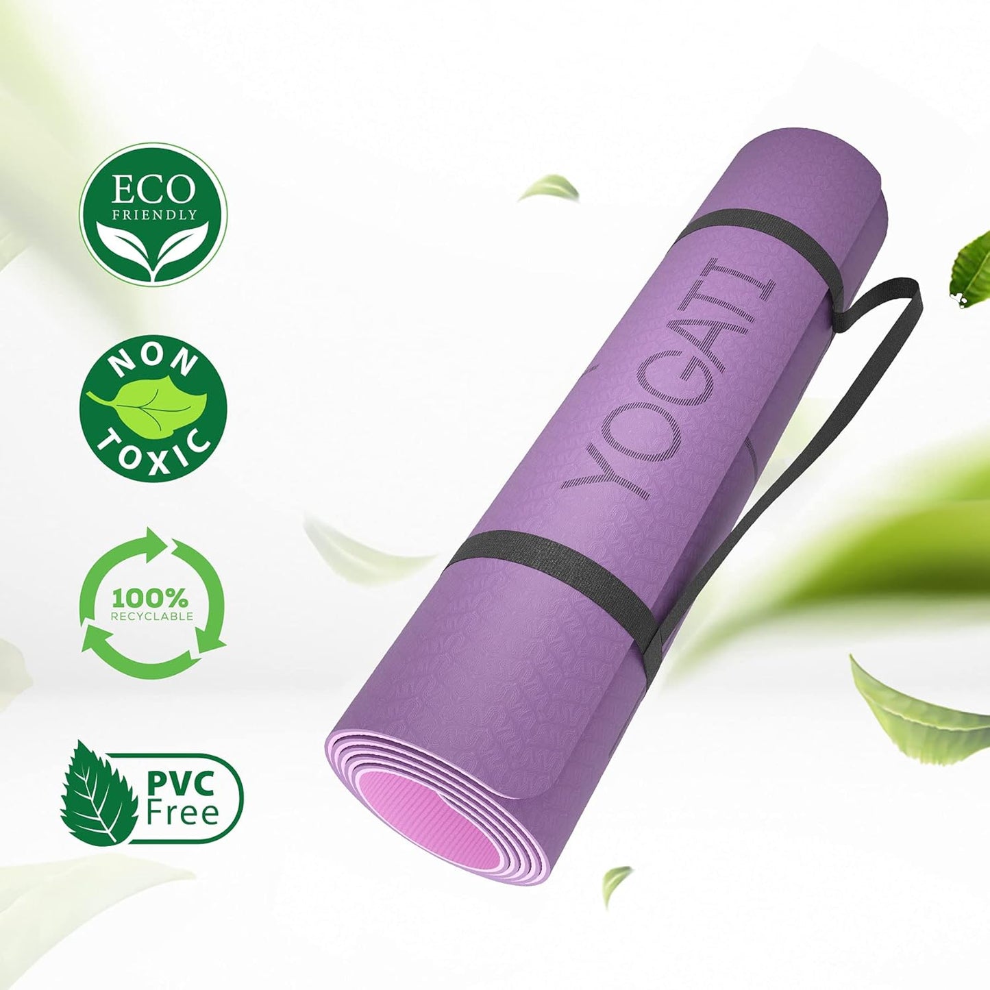 Yogamatte mit Körperausrichtungspunkten, Lila