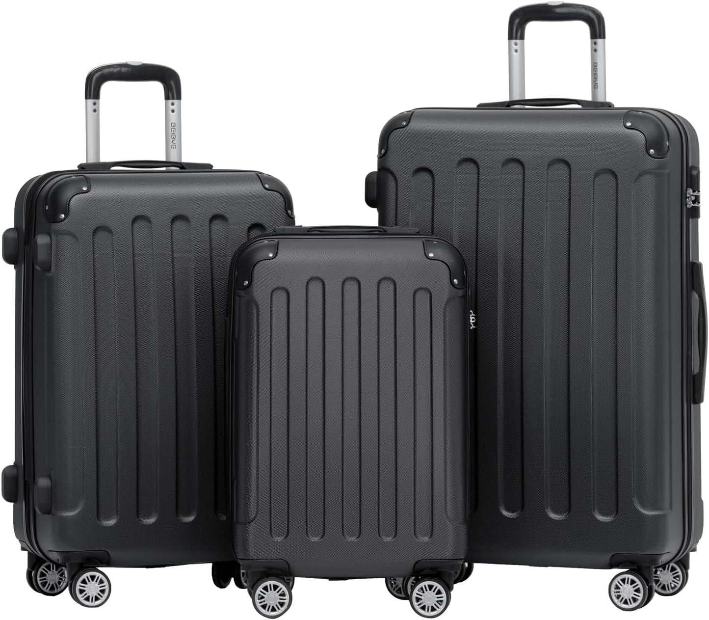 Hartschalen-Reisekoffer-Set, Schwarz|Kofferset
