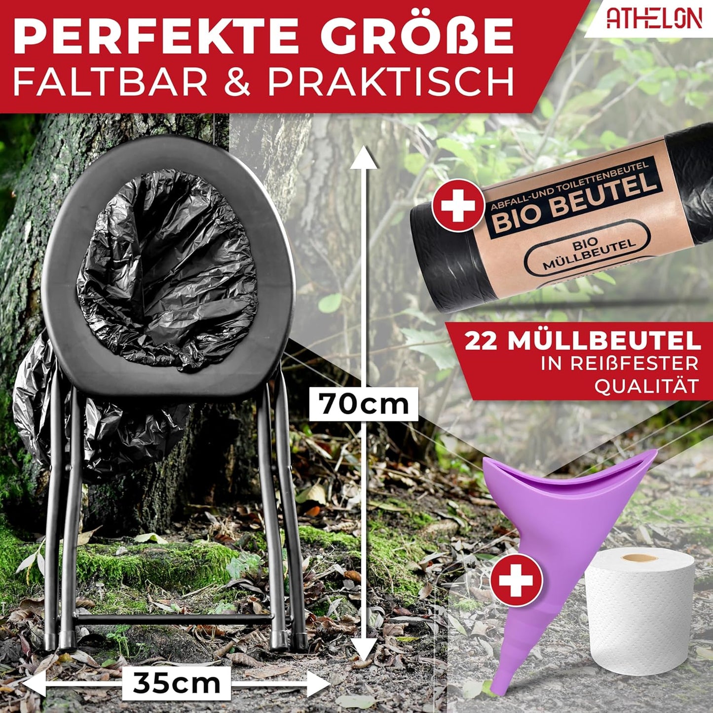Faltbare Campingtoilette inkl. Beutel & Papier