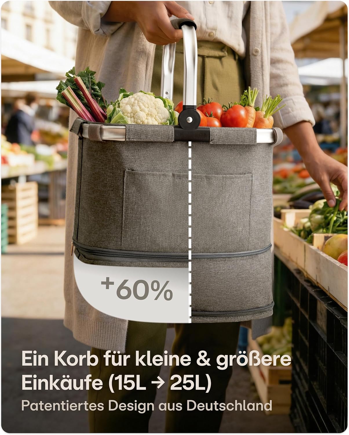 Faltbarer Einkaufskorb, Grau S