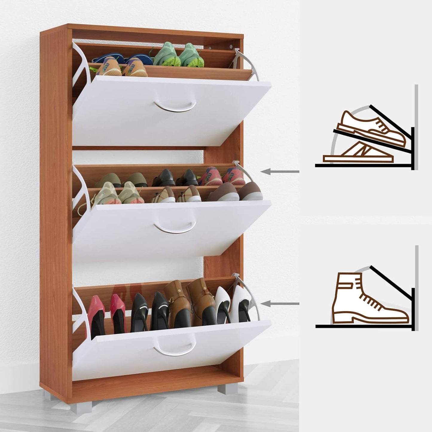 Kobe Schuhschrank mit Kippsicherung, Buche / Weiß