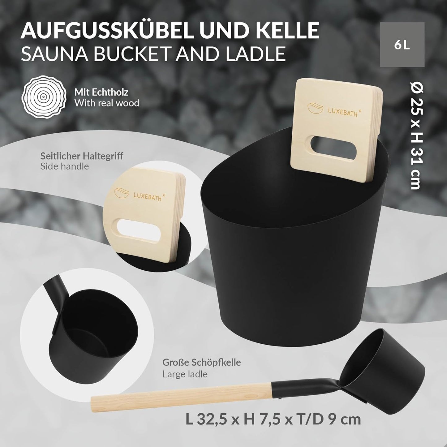 Saunazubehör-Set aus Aluminium & Holz