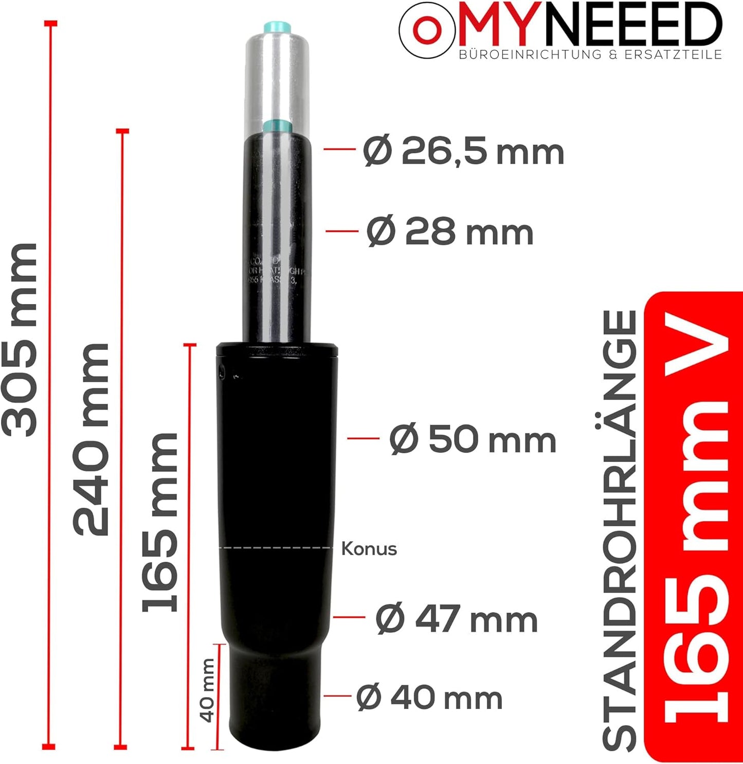 Gasfeder für Bürostuhl - Gasdruckfeder, 165 mm V