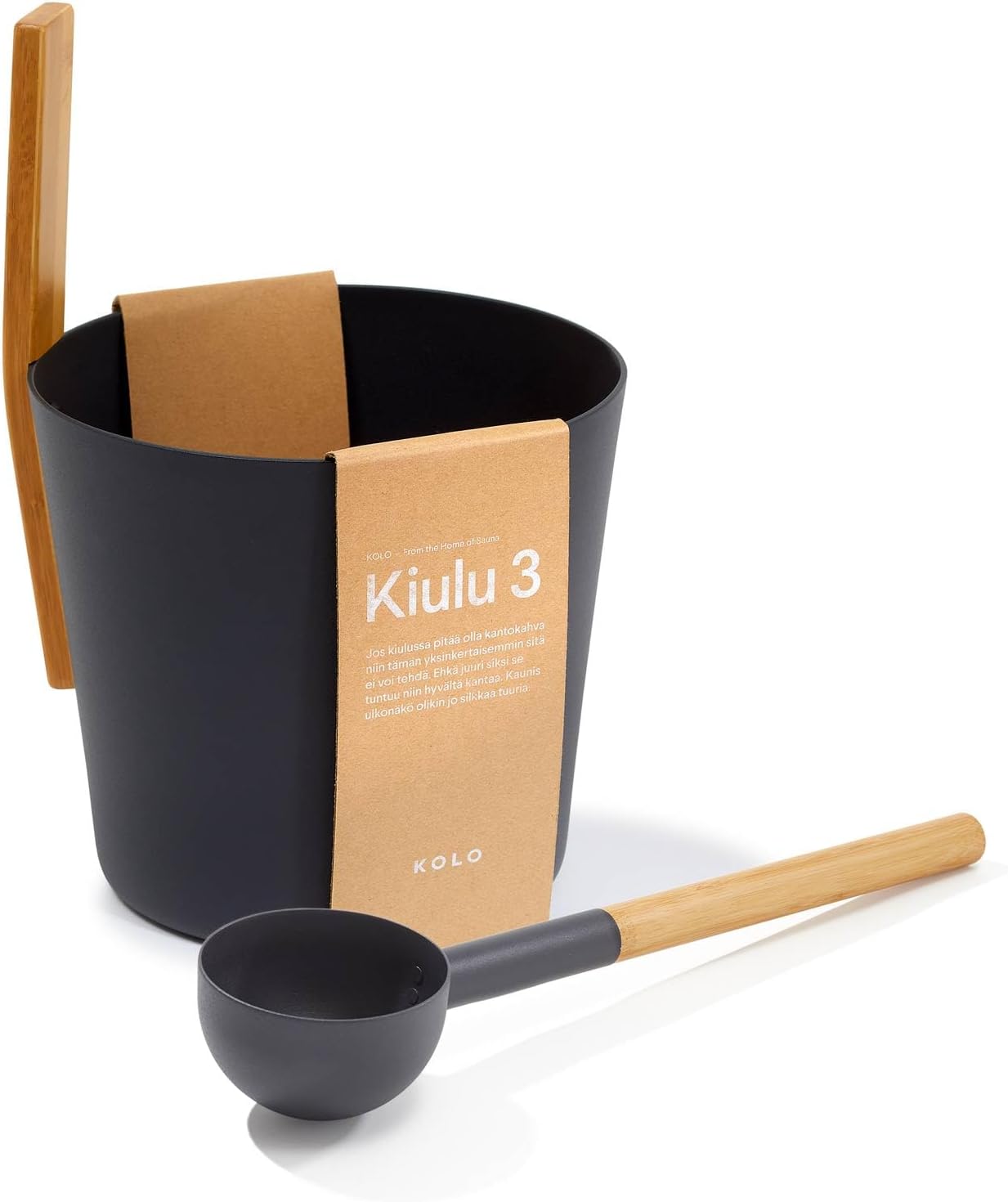 Sauna-Set Kiulu 3 mit Kübel und Kelle, Schwarz