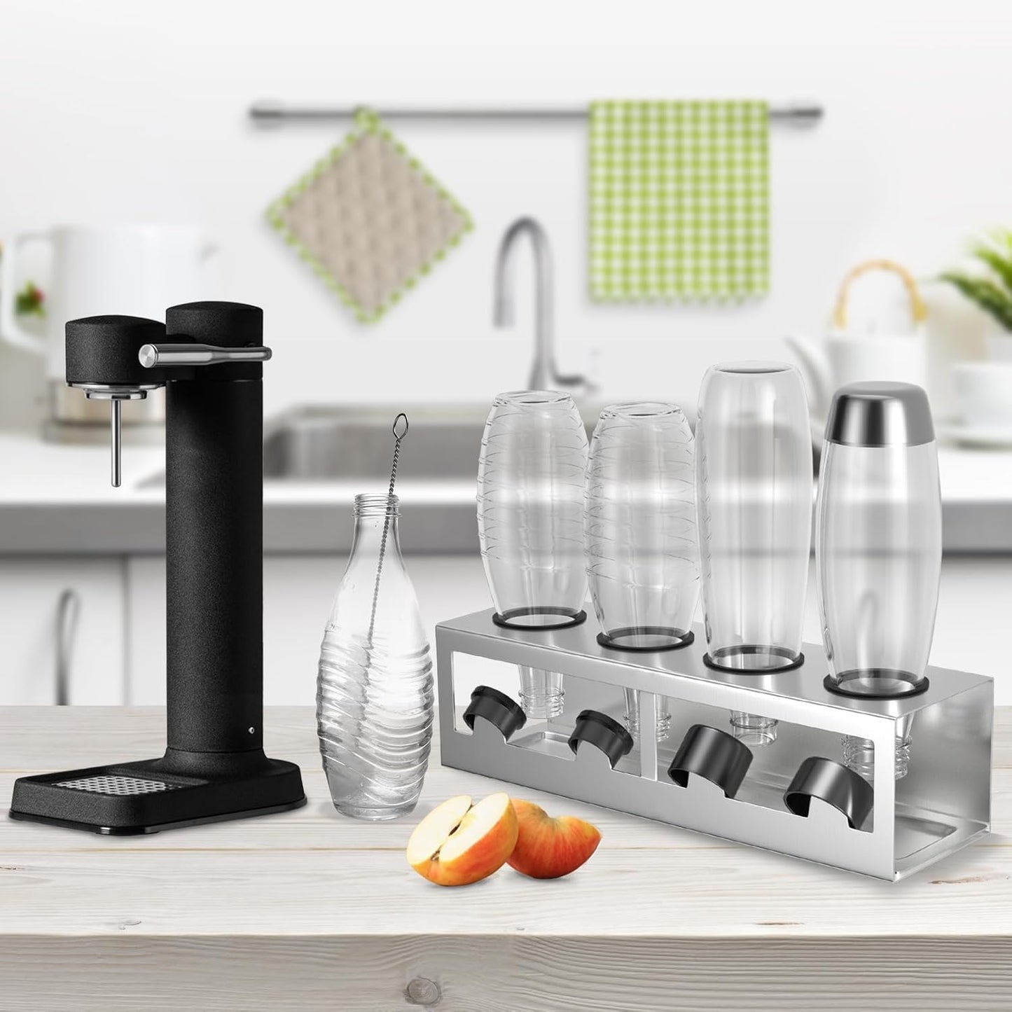 Flaschenhalter Abtropfgestell für SodaStream/Emil Flaschen, Silber 4-Loch