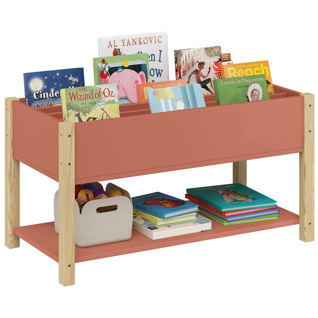 Kinder-Bücherregal mit 4 Fächern, Terrakotta/Natur