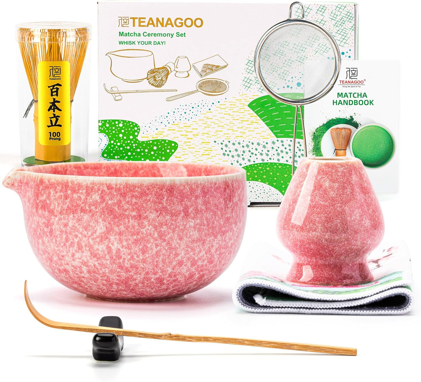 7-teiliges Matcha-Set, 7Stück/Set, Schüssel mit Ausgießer Pink