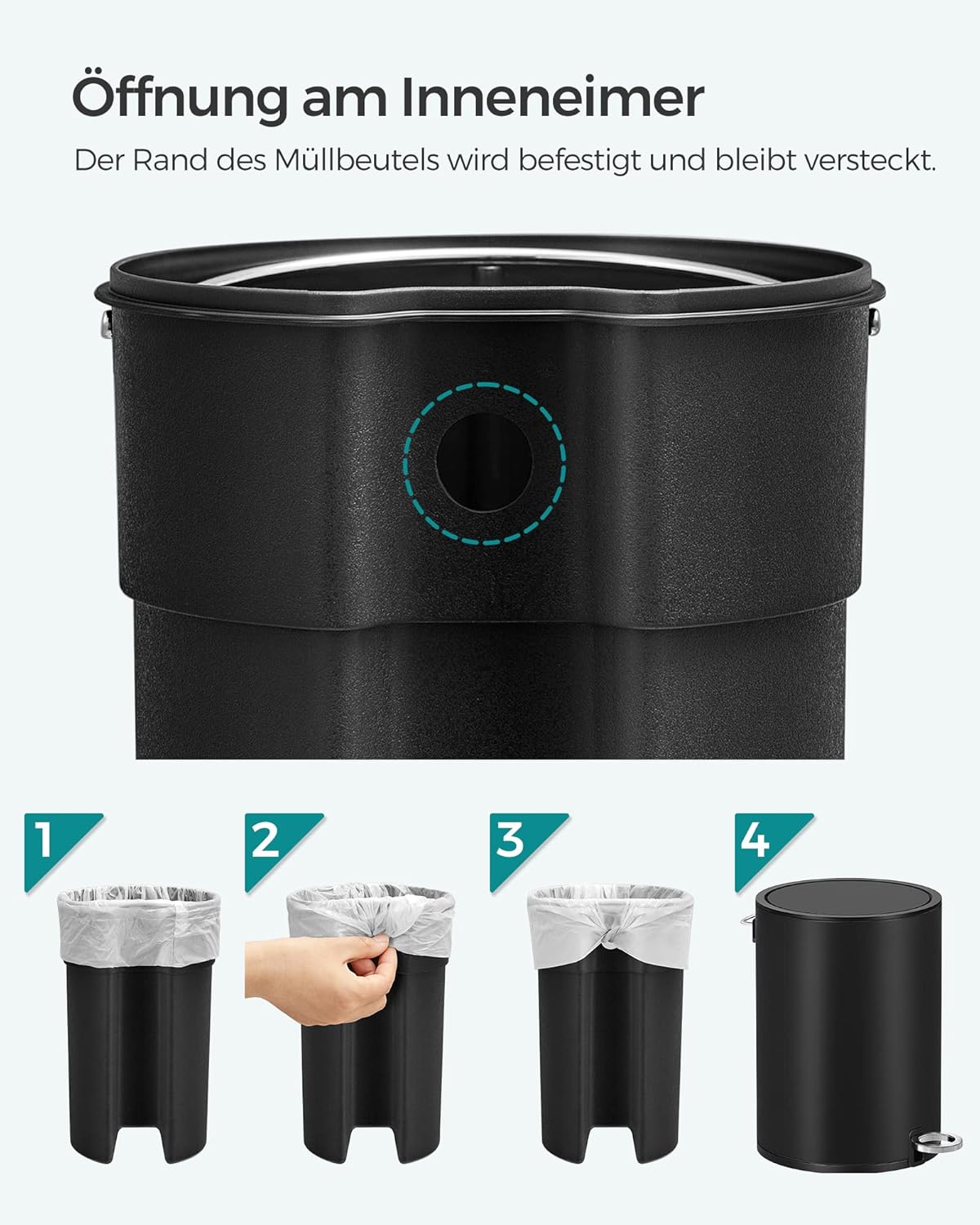 Kosmetikeimer mit Softclose-Deckel, 3 L Tintenschwarz