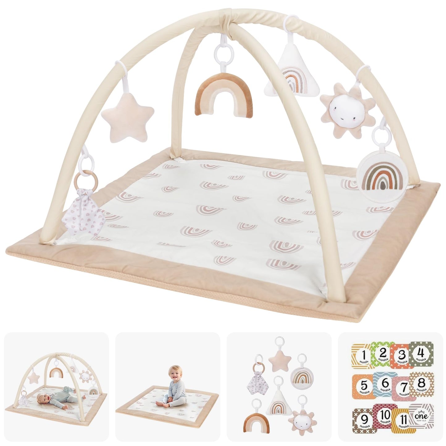 Spielbogen mit Krabbeldecke und Spielzeugen (ab Geburt), Braun