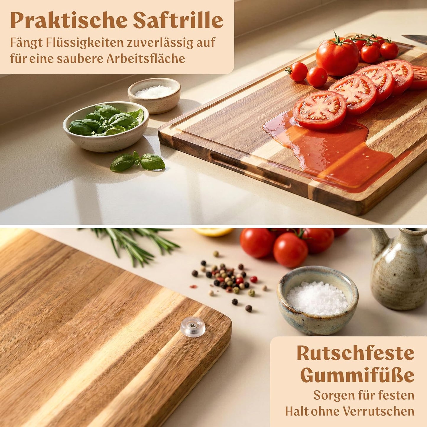 Holzschneidebrett mit Saftrille