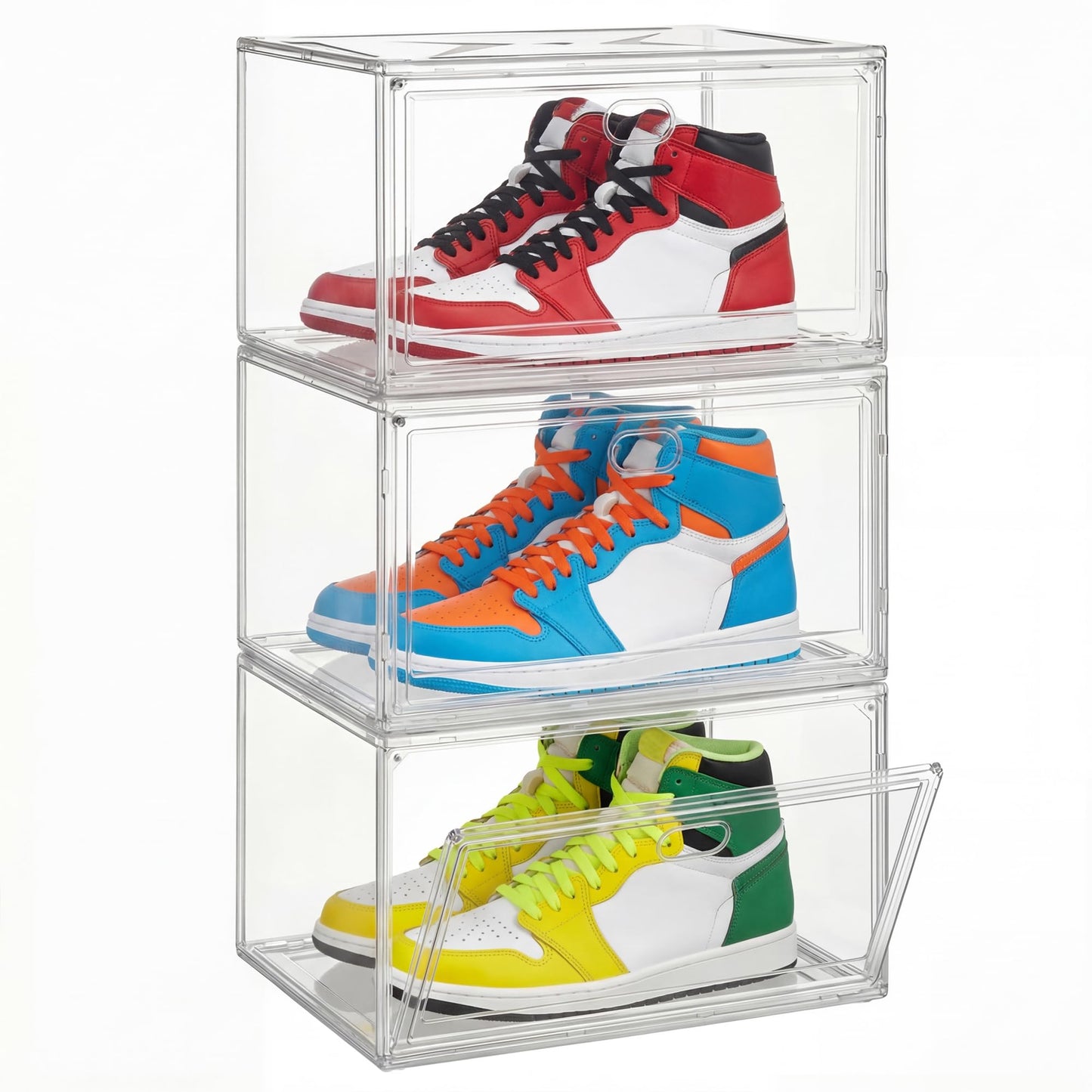 Stapelbares 3er-Set Schuhboxen mit Magnettür, 3er Set
