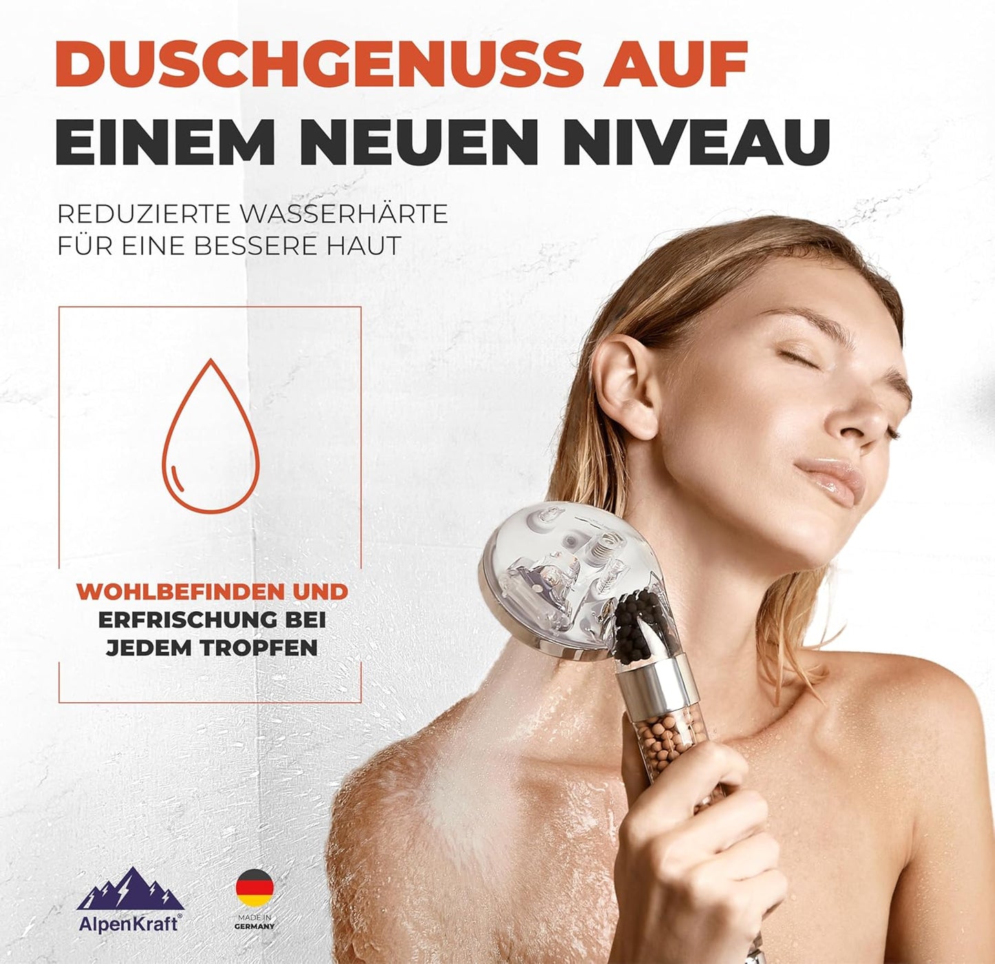 ZugSpitze - Wassersparender Duschkopf mit Aktivkohle und Zeolith Filterperlen