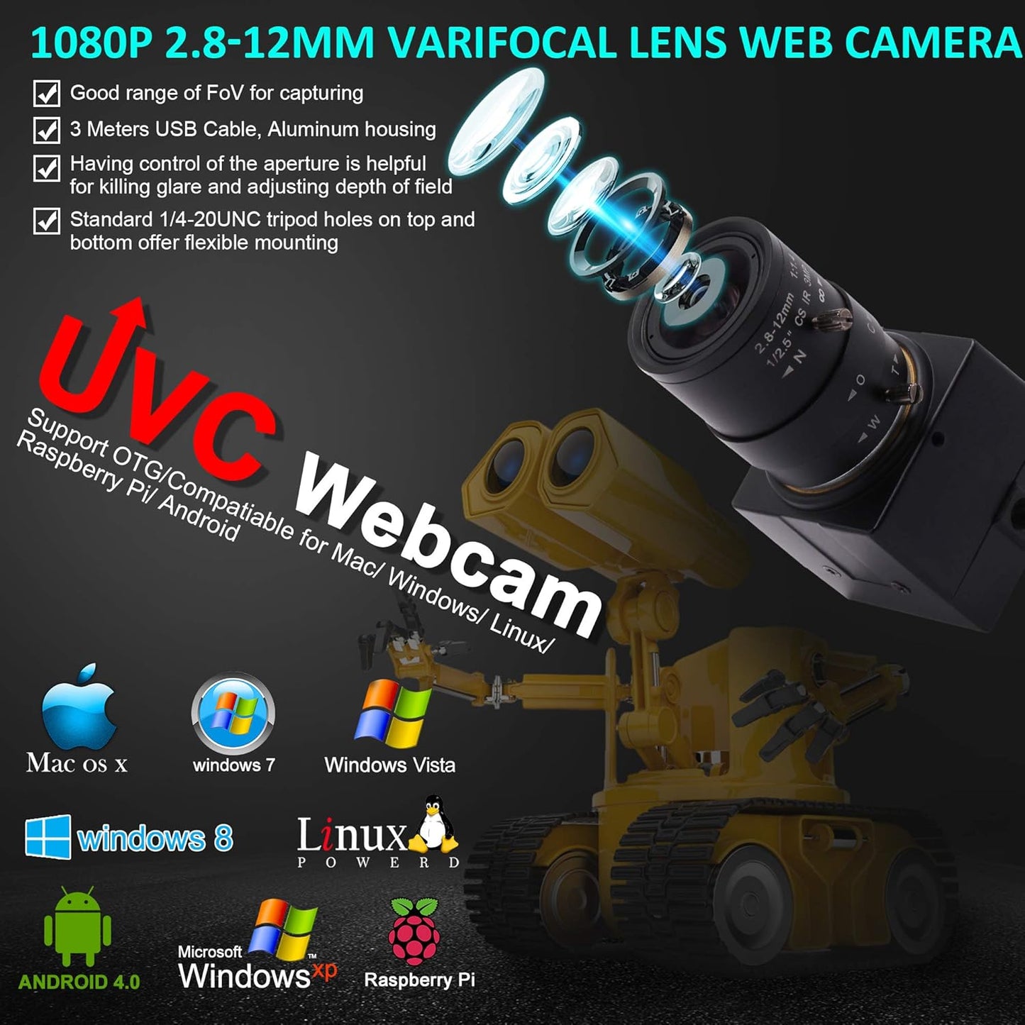 USB-Kamera mit 4-Fach optischem Zoom (1080P, 2MP), 2MP Webcam