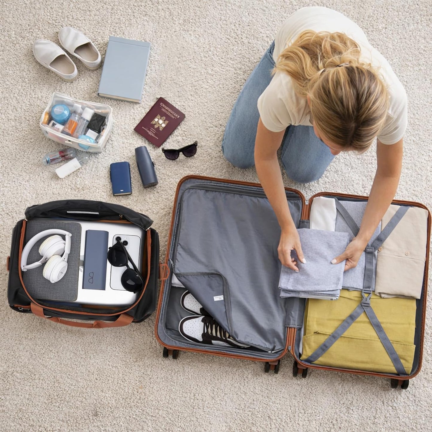 HandgepäckTrolley-Set, Schwarz/Braun 55cm Gepäck-Sets