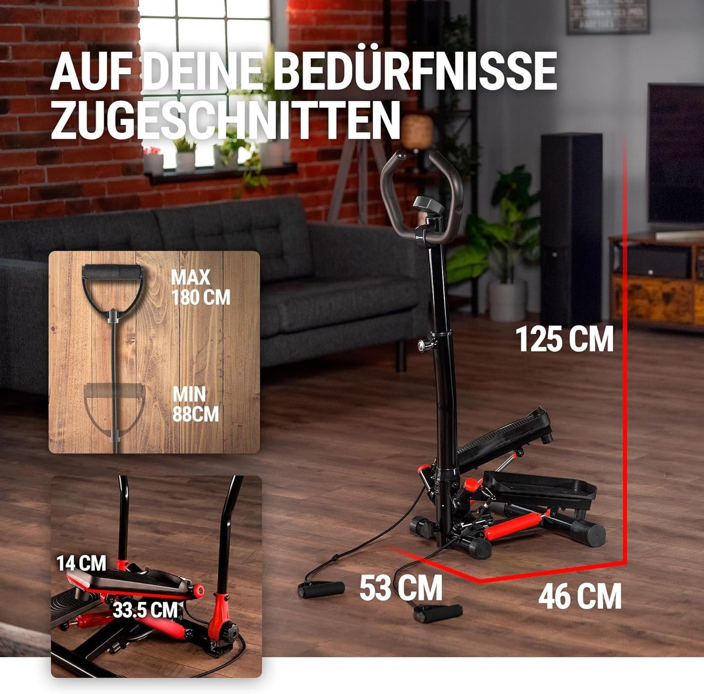 Stepper mit Lenker & Trainingscomputer, Schwarz-rot