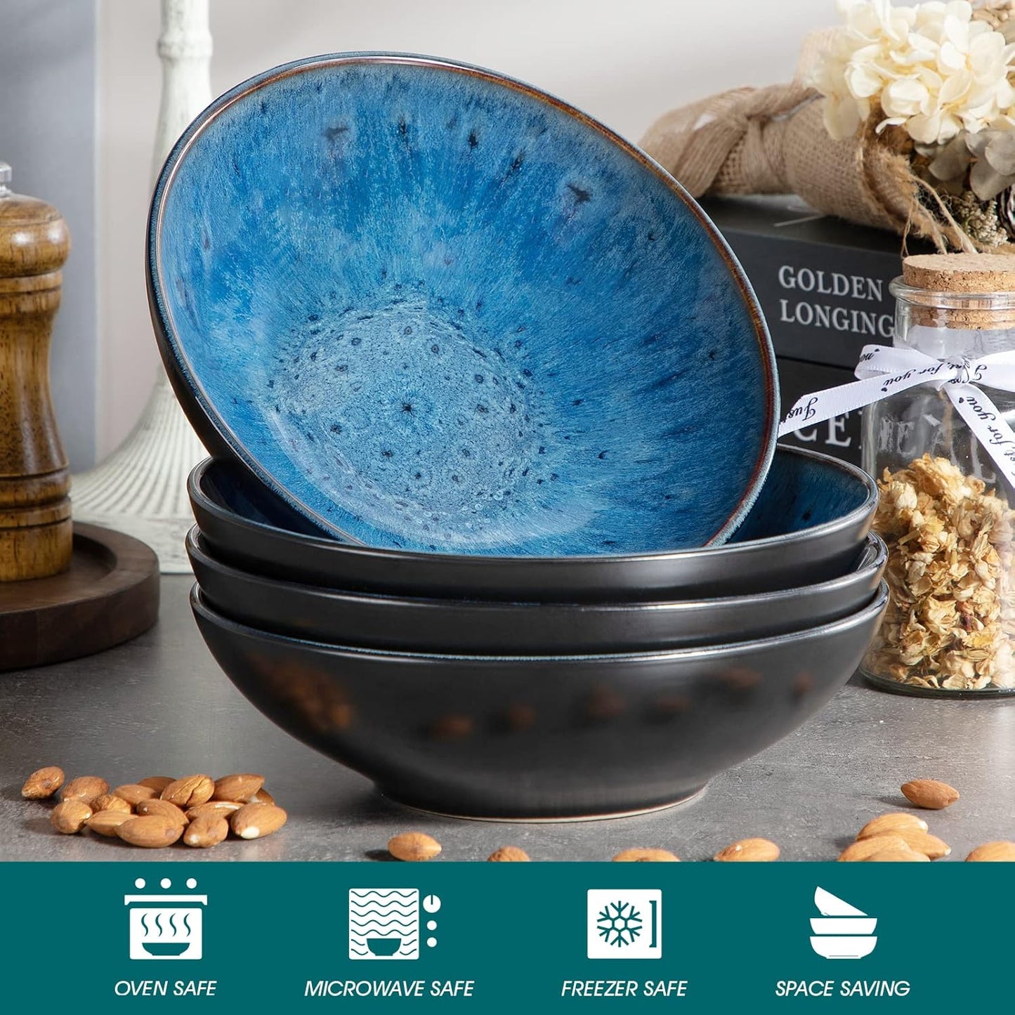 4er-Set Suppenteller, 950ml, 4-teilige Suppenschalen Blau