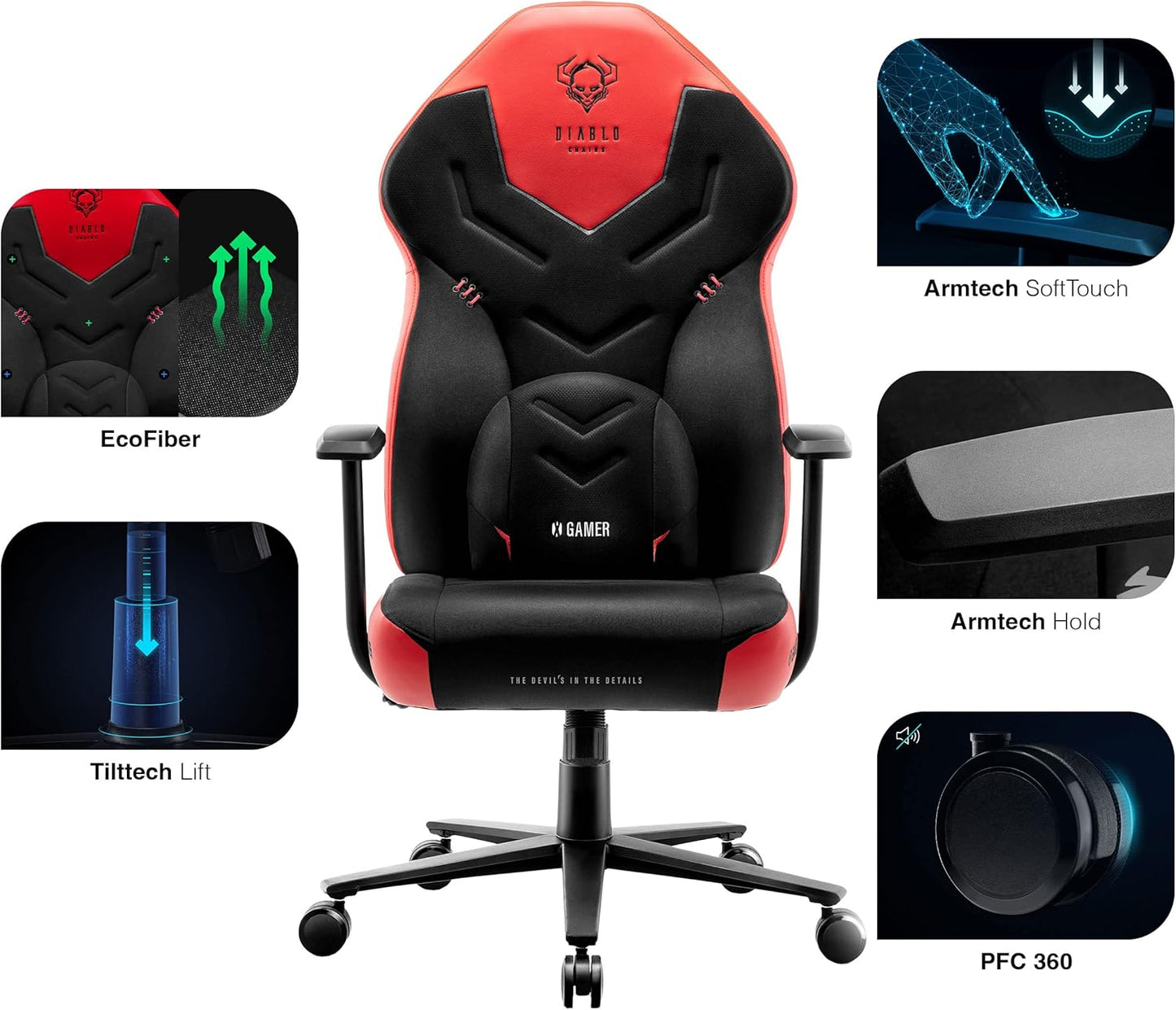 X-Gamer 2.0 Ergonomischer Gaming-Stuhl, Schwarz-rot 128 cm x 68 cm x 55 cm