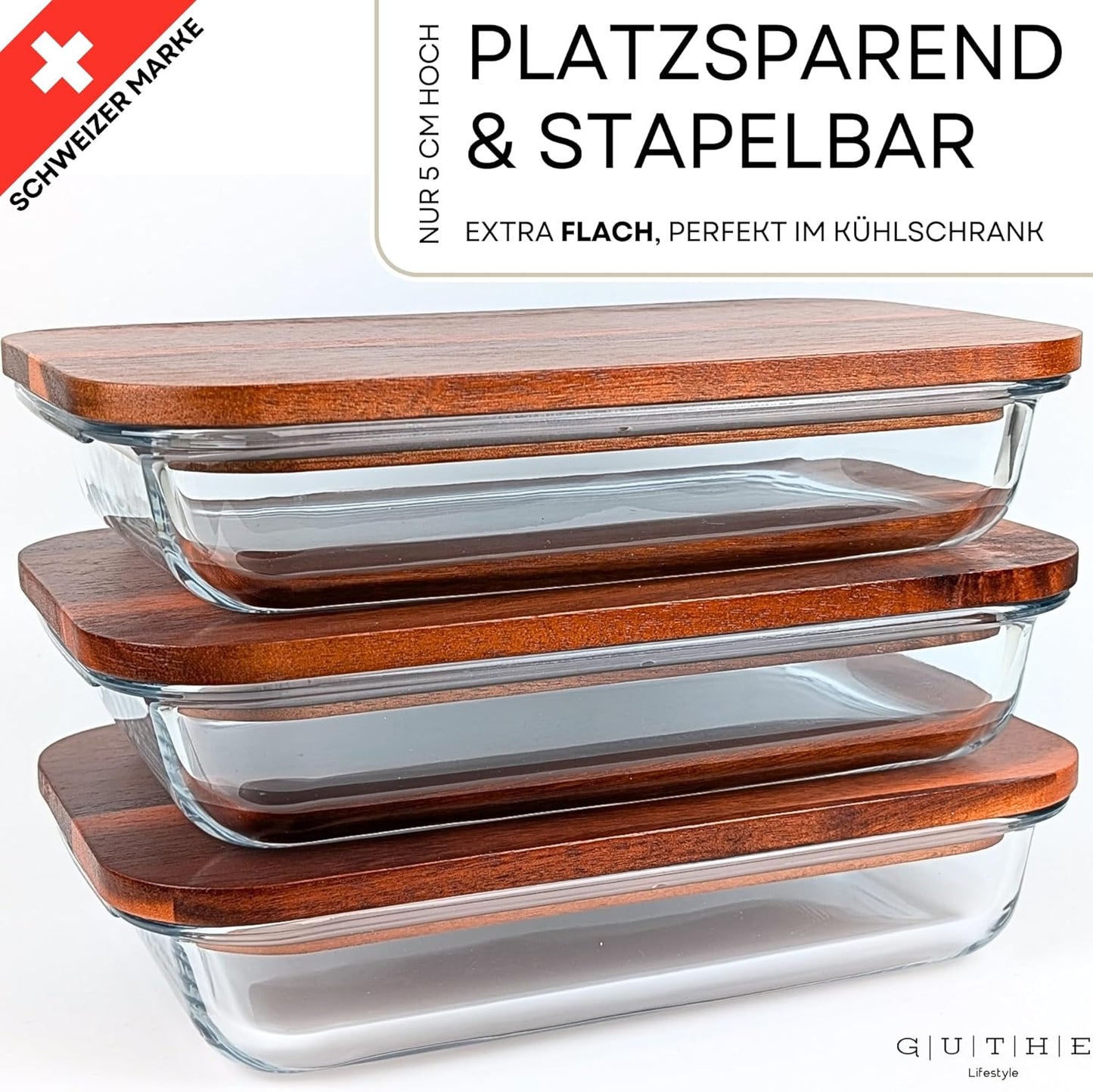3er Set stapelbare Aufschnittboxen, 3er Akazie