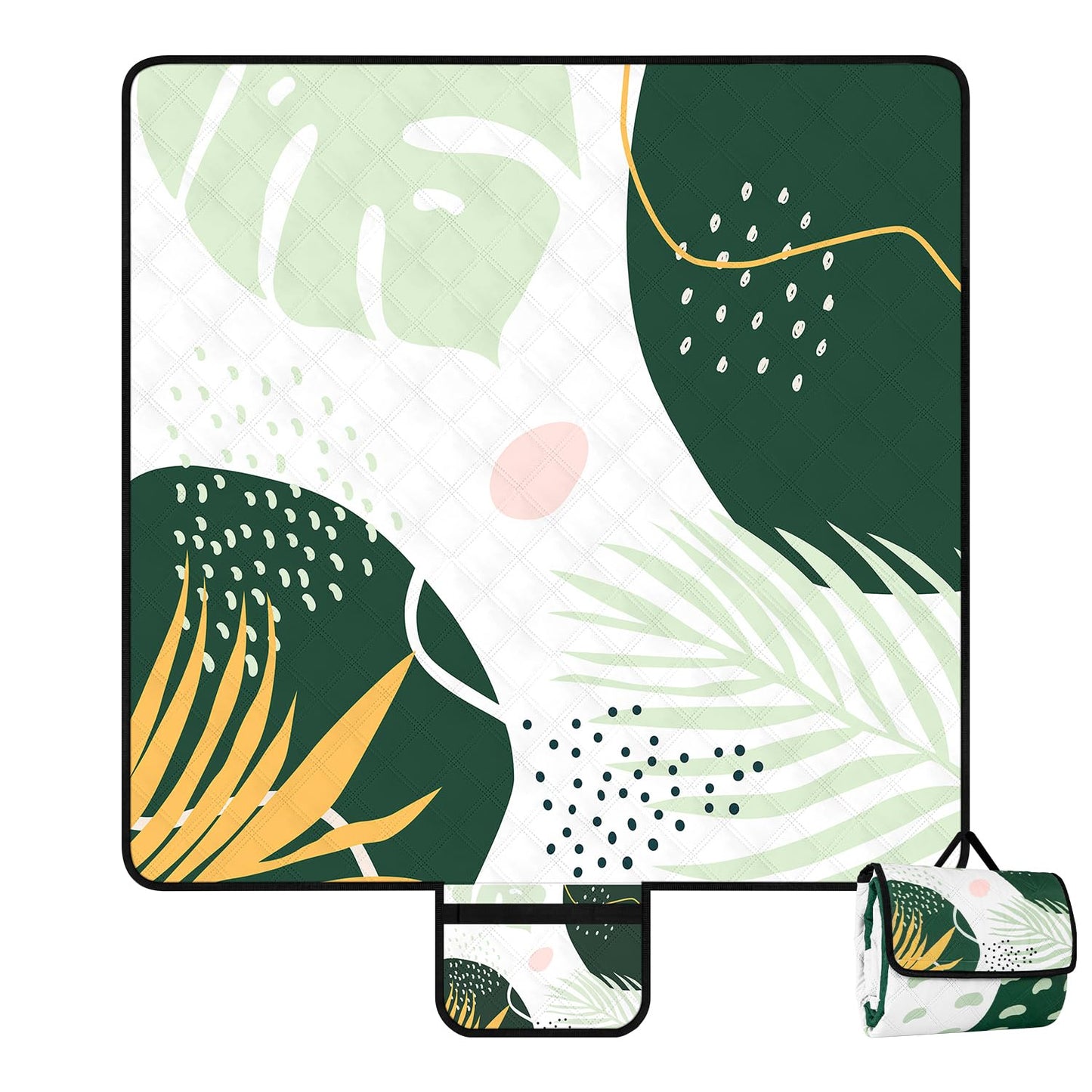 Picknickdecke 200x200 cm, Grün Blätter 200 x 200 cm