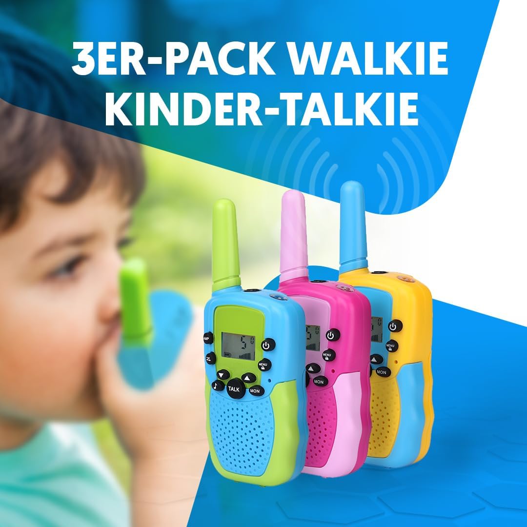 3er-Set Walkie Talkies für Kinder, Pink, Blau und Gelb