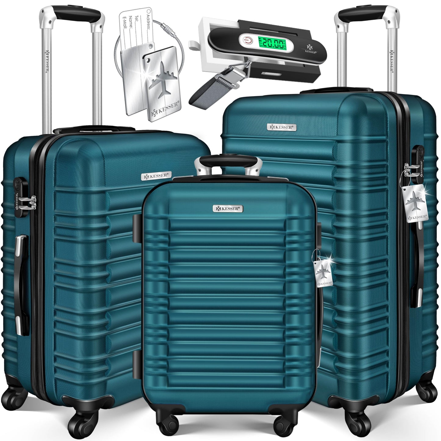 3tlg. Hartschalenkofferset Hartschalenkoffer Reisekoffer Set, Petrol Grün