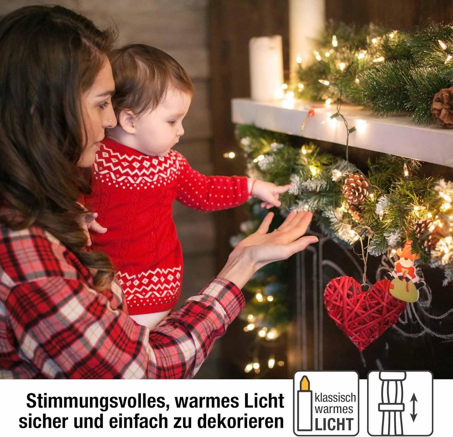 Lichterkette mit 100 klaren Mini-Birnen, Weisses Kabel - Transparente Lampe 100 Lights / Illuminated 14.85 m