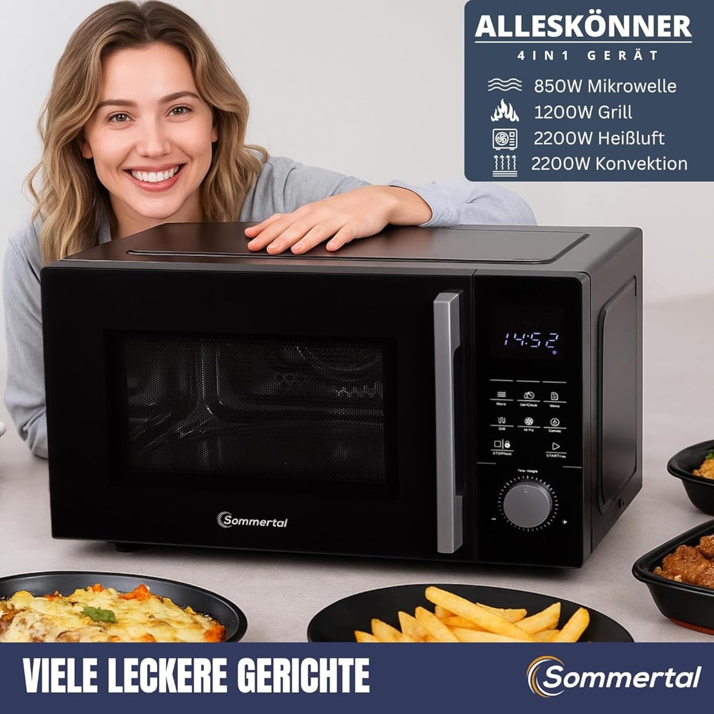 4in1 Mikrowelle MW2200 mit Grill und Heissluft-Funktion