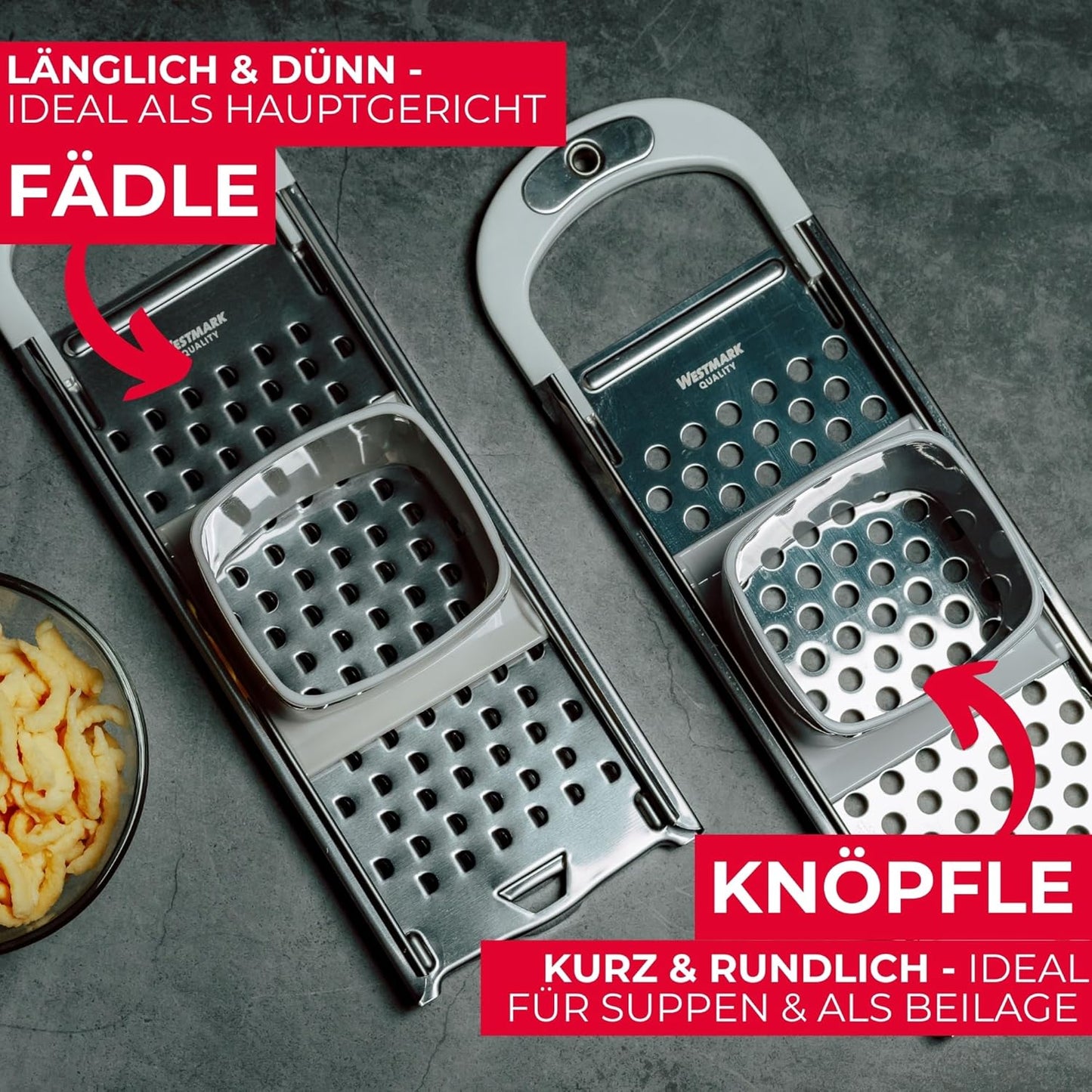 Spätzlehobel mit Teigschlitten, Knöpfle