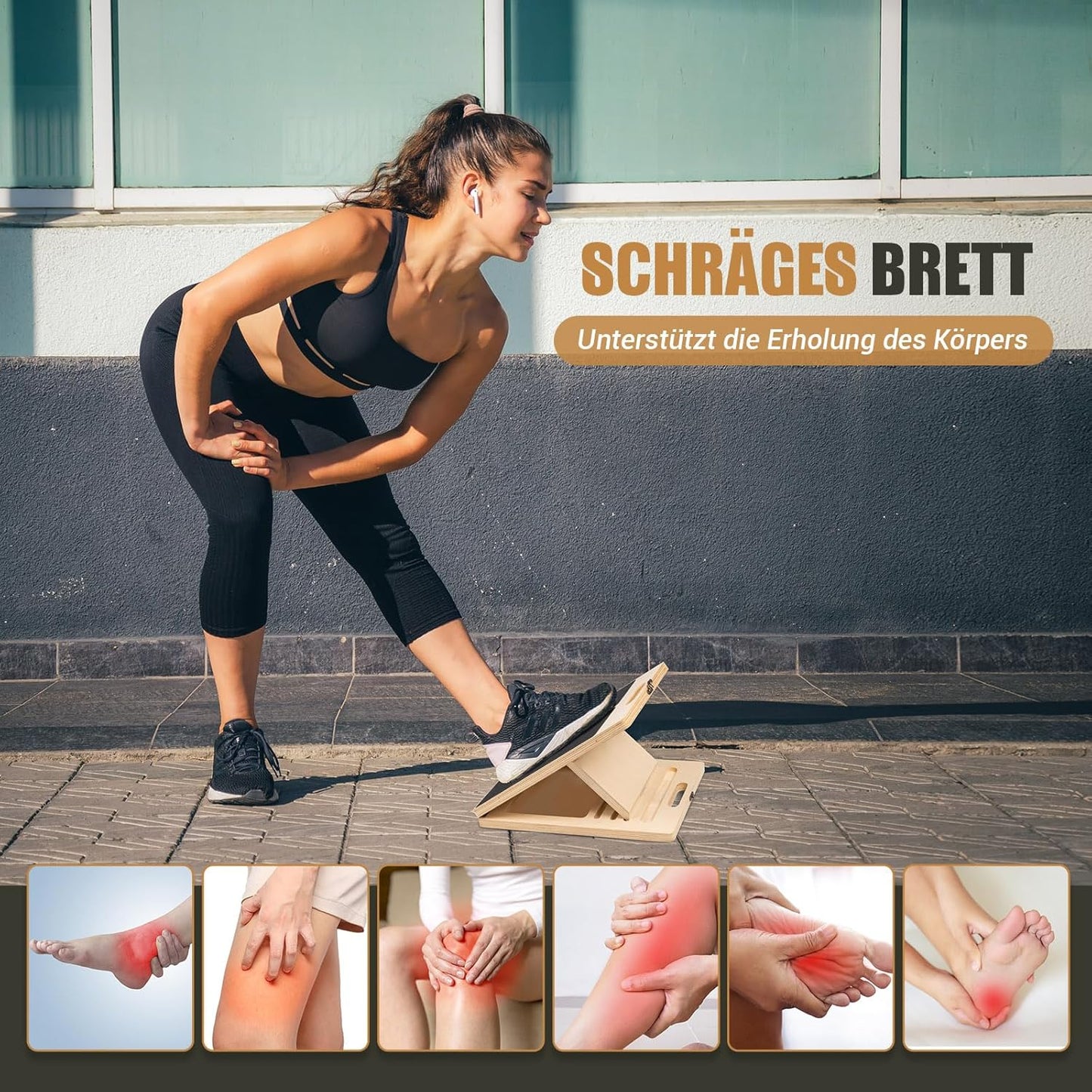 Verstellbares Schrägbrett mit Trainingsposter und Bändern