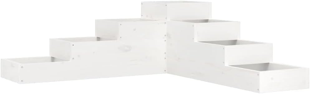 4-stufiger Blumenständer in L-Form, 106 x 104.5 x 36 cm Weisse Kiefer