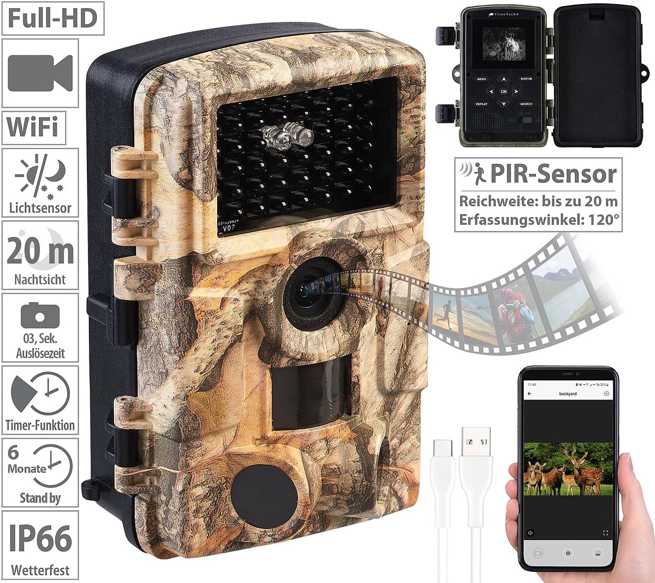 WLAN-Full-HD-Wildkamera mit Nachtsicht und App