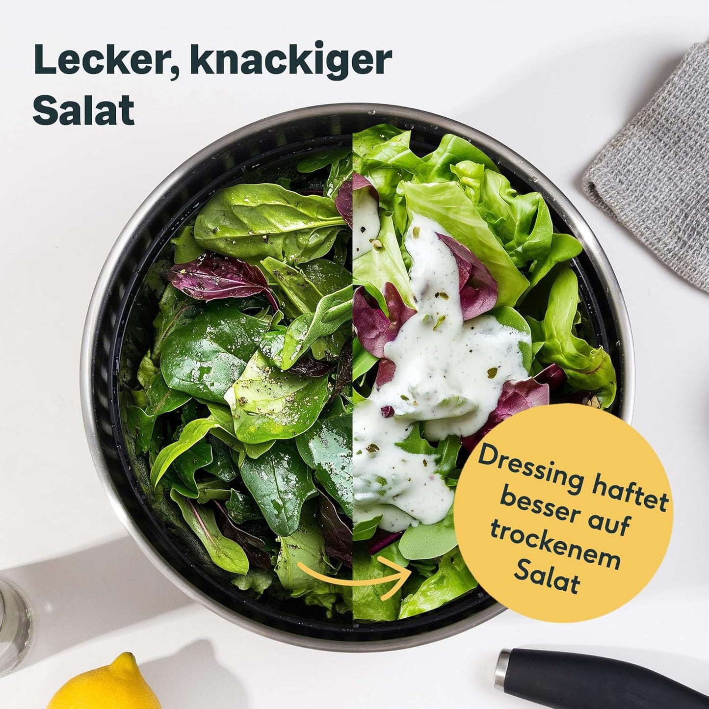Salatschleuder mit Deckel und Kurbelantrieb, Salatschleuder 4,5l mit Deckel Set