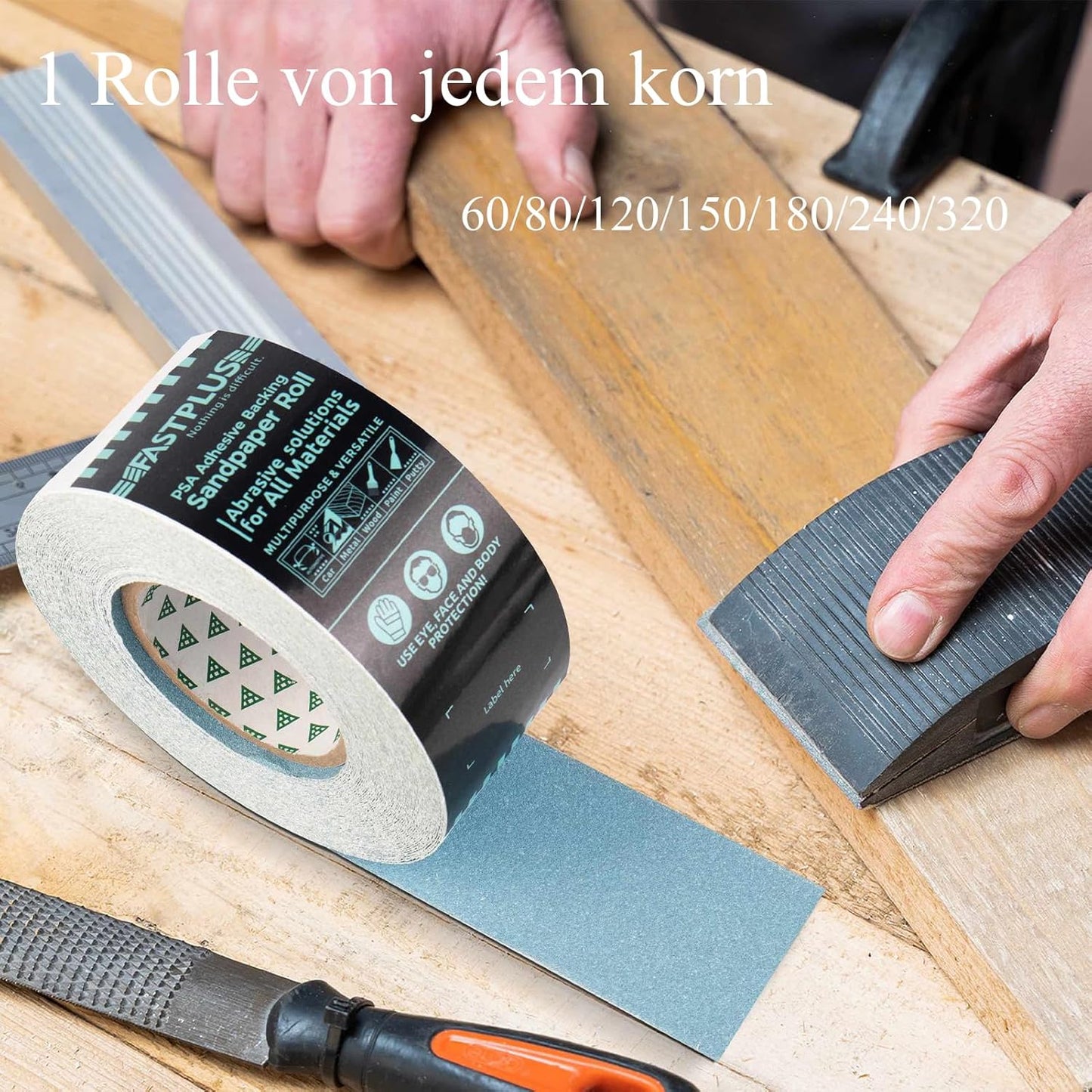 Selbstklebende Schleifpapierrolle 60 Grit für Holz & Auto, 60 Grit