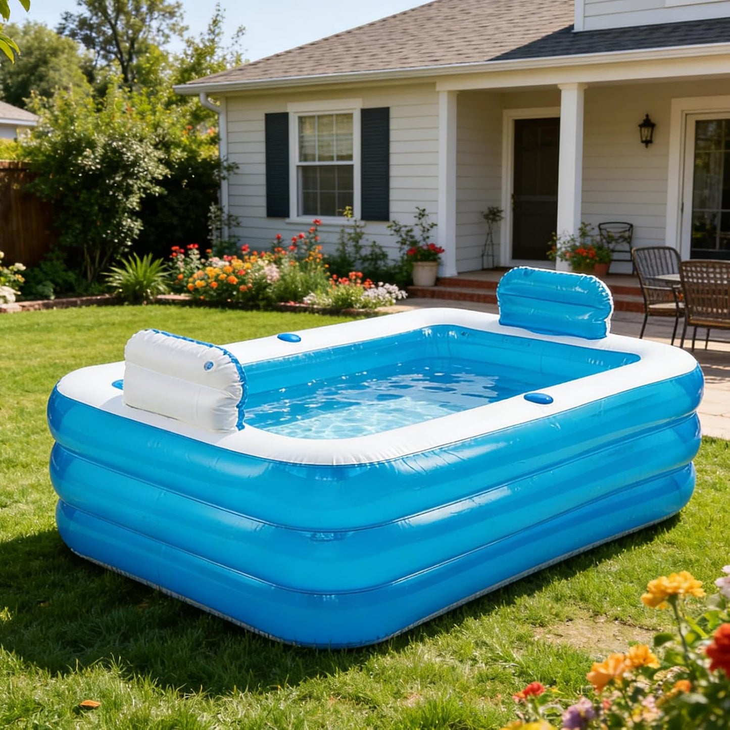 Aufblasbarer Whirlpool mit Rückenlehne und Getränkehalter