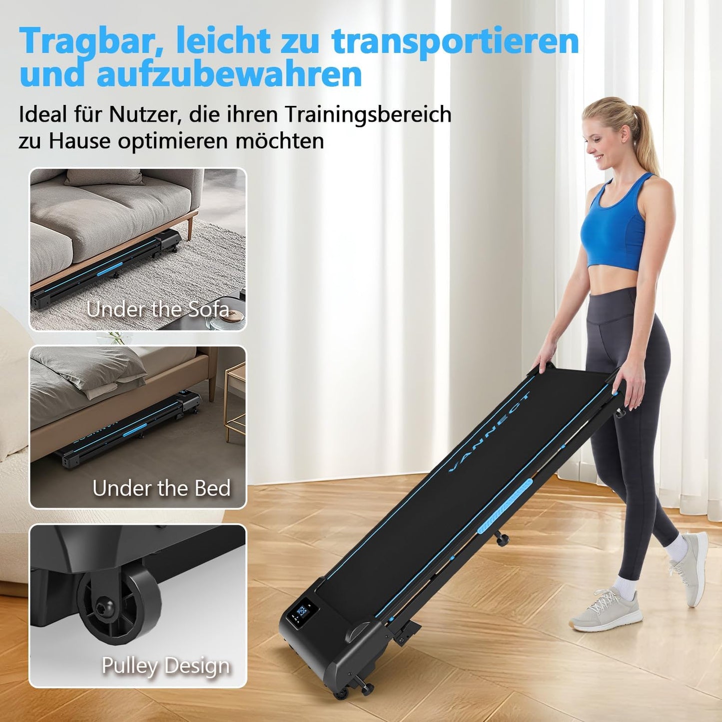 Walking Pad mit Fernbedienung und LED-Anzeige, Schwarz+Blau
