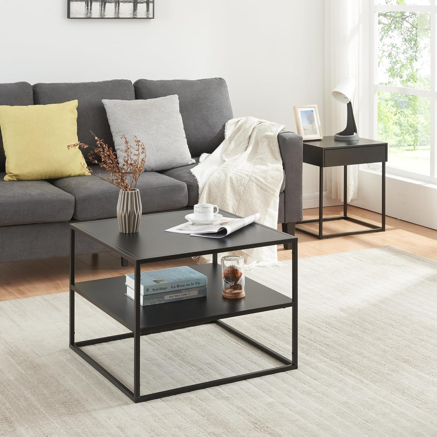Couchtisch Solund mit Ablage, Schwarz, Matt 60 x 60 x 45 cm - 2 Ablagen
