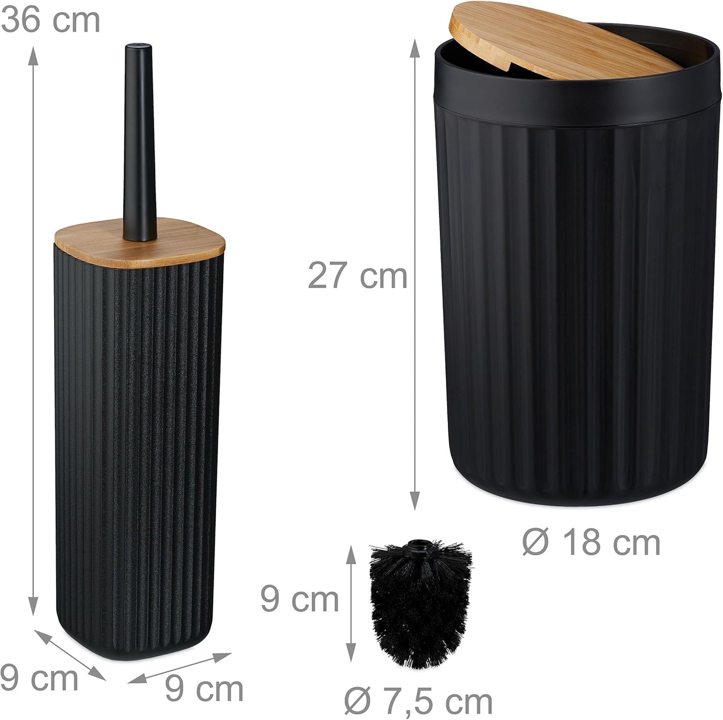 6-teiliges Badezimmer-Zubehörset, Schwarz/Natur