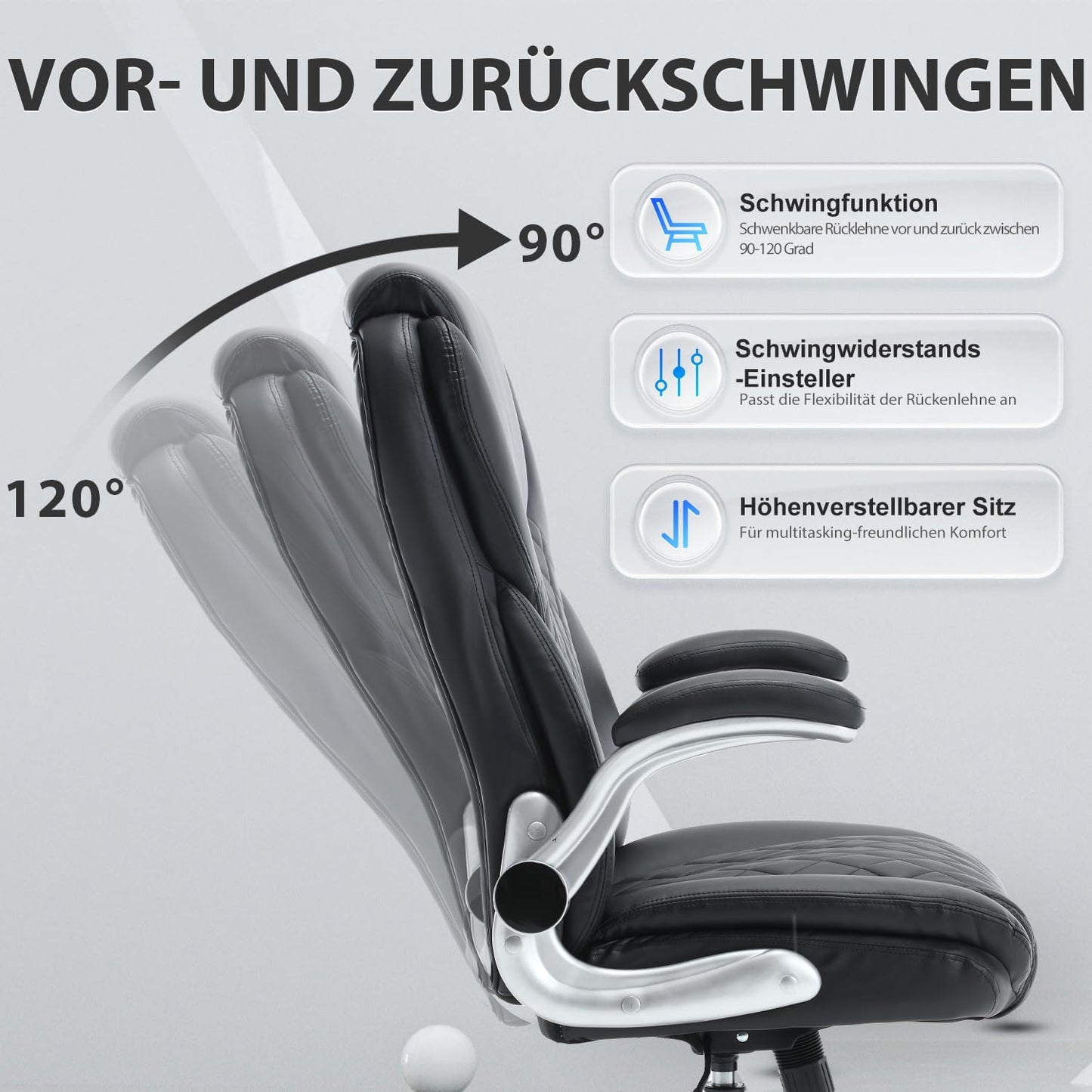Ergonomischer Bürostuhl mit Lendenwirbelstütze, Dunkelschwarz Klassisch