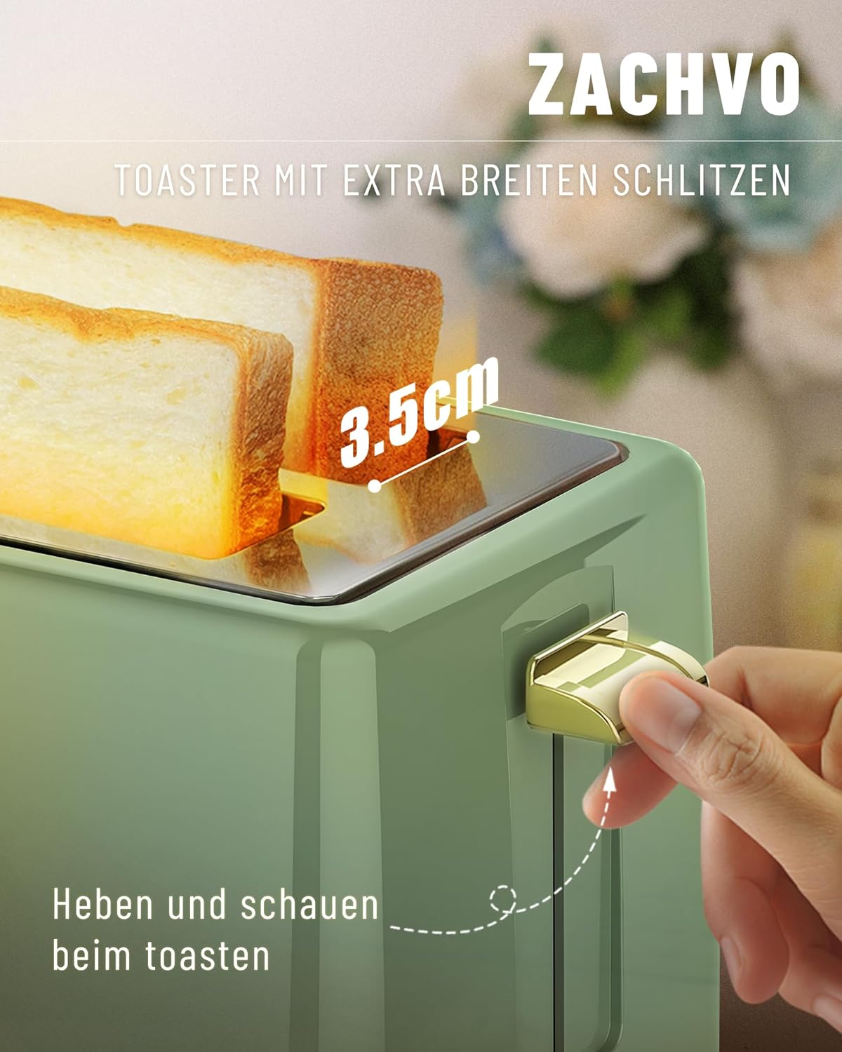 2 Scheiben Toaster mit Brötchenaufsatz und LED-Display, Grün