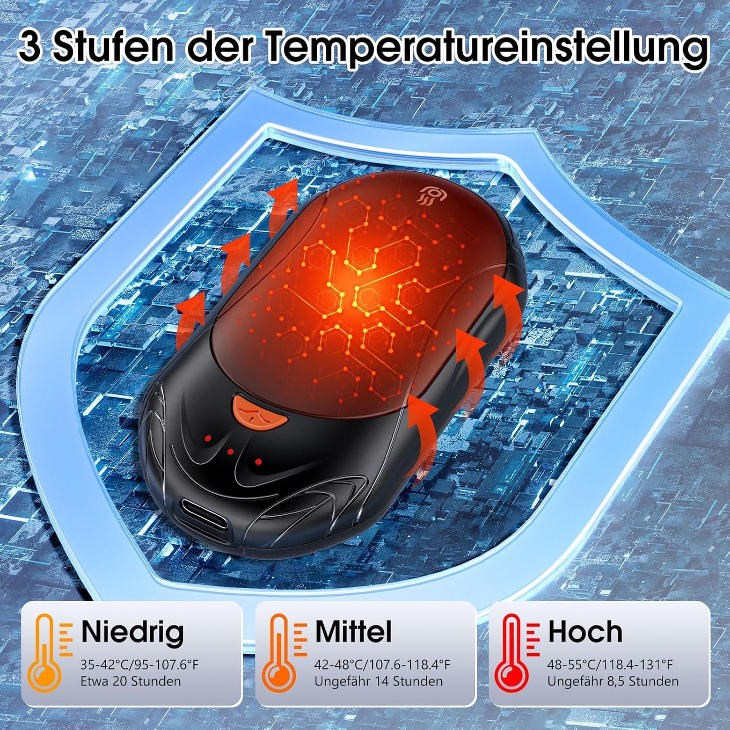 2er-Pack Taschenwärmer, wiederaufladbar, 1-Dunkles Schwarz