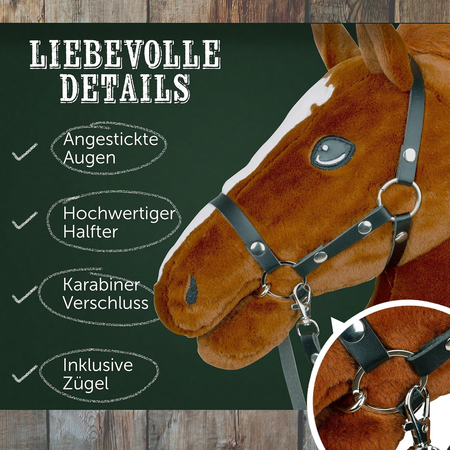 Hobby Horse mit Halfter & Trense für Kinder, Merle / Medium