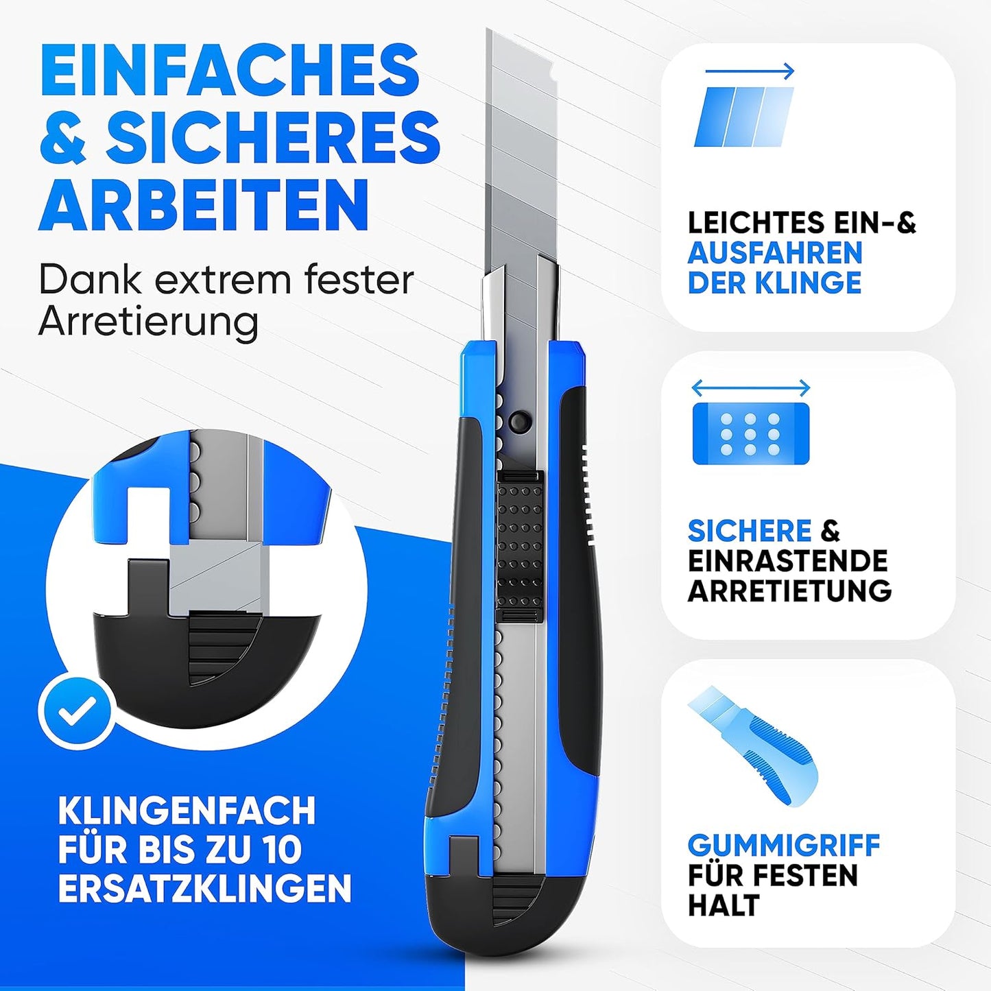 5 Teppichmesser mit 50 Klingen, 5 Messer + 50 Klingen