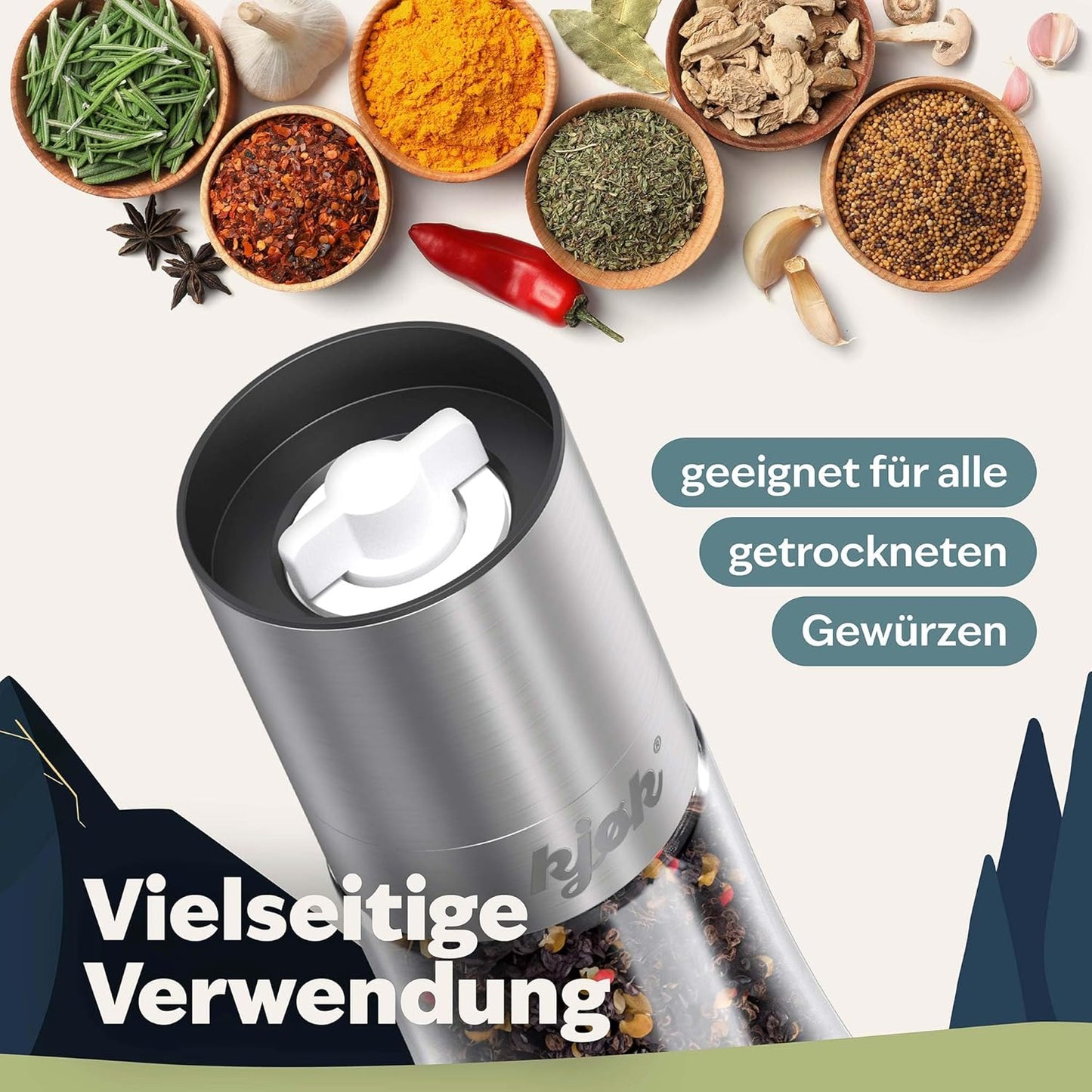 Salz- und Pfeffermühlen-Set mit Keramikmahlwerk (2-teilig), Glas / Edelstahl