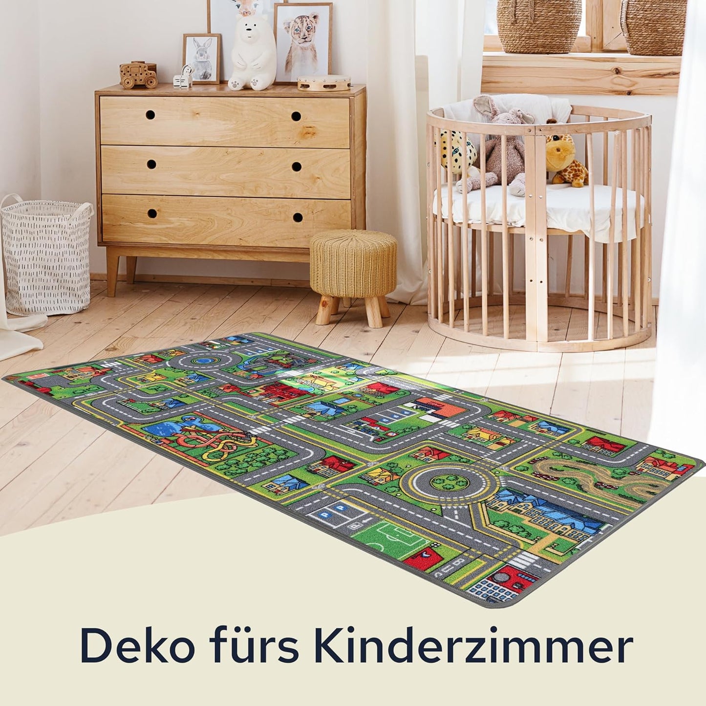 Spielteppich mit Strassen und Kreisverkehr, 140 x 200 cm (Rechteckig)