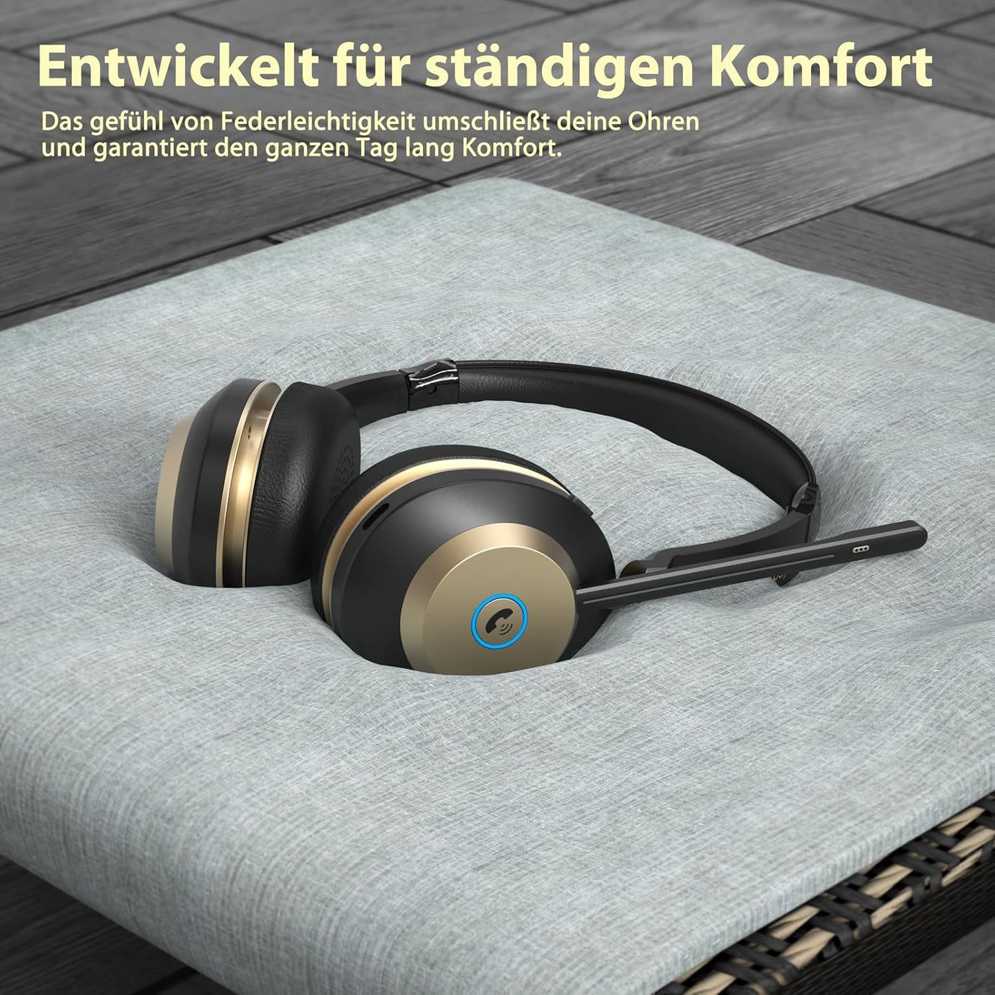 Kabelloses Bluetooth-Headset mit Mikrofon, Black Gold
