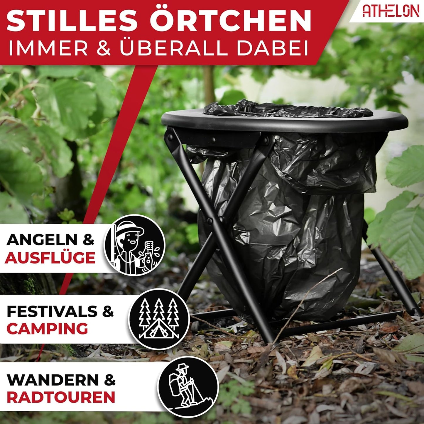 Faltbare Campingtoilette inkl. Beutel & Papier