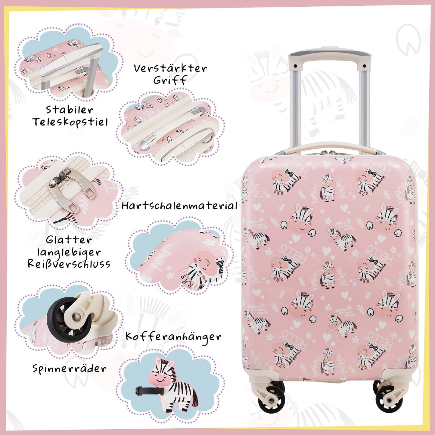 5-teilige Kinderkofferset, Koffer-Set 5-tlg Zebra