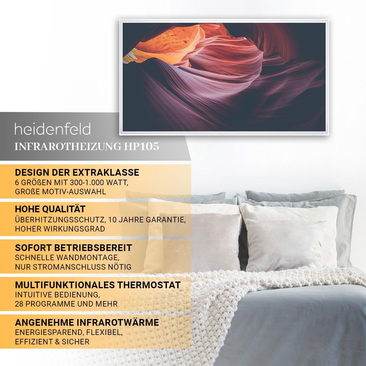 HF-HP105 Infrarotheizung mit Thermostat, 800 Watt / Strand