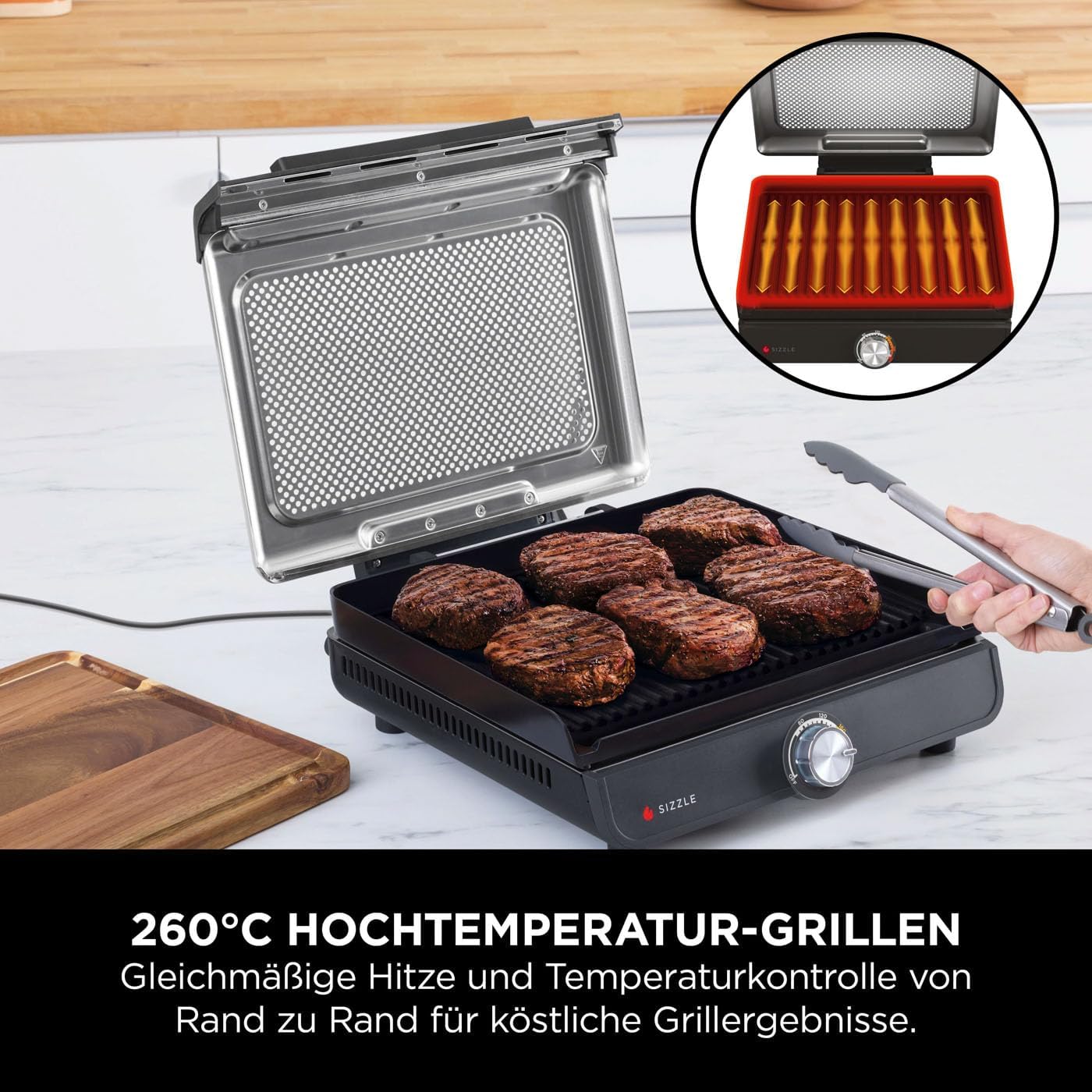 Elektrogrill Indoor & Plancha mit Antihaftplatte, Grillplatte
